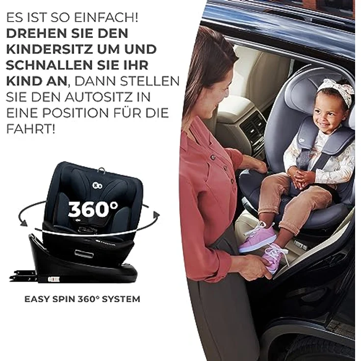 Kinderkraft i-GROW i-Size, Reboarder-Kindersitz drehbar ab Geburt bis 12 Jahre (40-150 cm), inkl. Isofix-Basis & Top Tether - Black – Bild 5