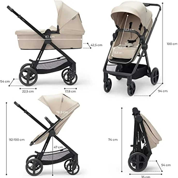 KinderKraft Newly 3in1 Mink Pro, Multifunctional Kinderwagen in Moonlight Grey mit einfachem Klappsystem und verstellbaren Elementen – Bild 11