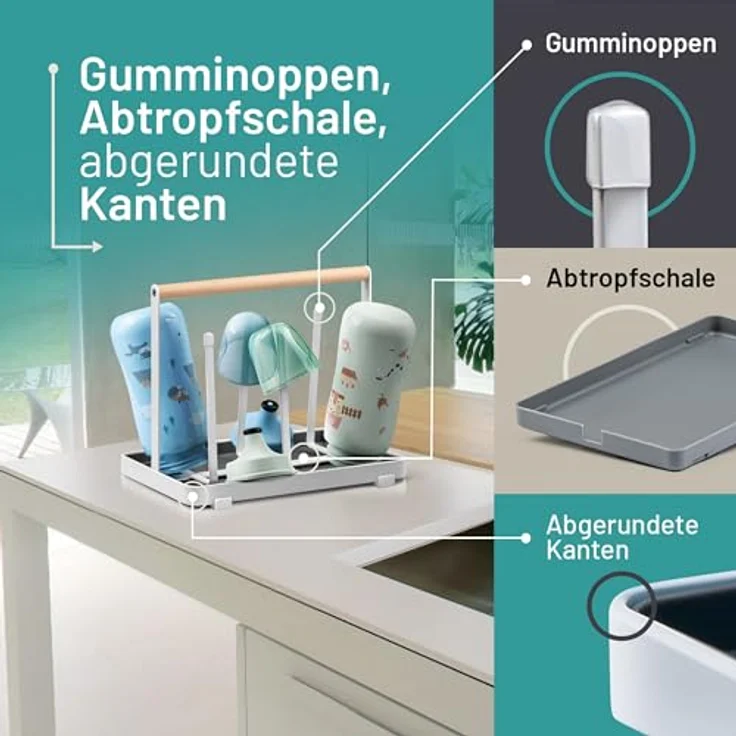 D&D Living All-in-One Flaschenhalter für SodaStream, Universal-Trockenständer aus Metall, Schwarz, für 6 Flaschen, abgerundete Kanten und Gumminoppen – Bild 4