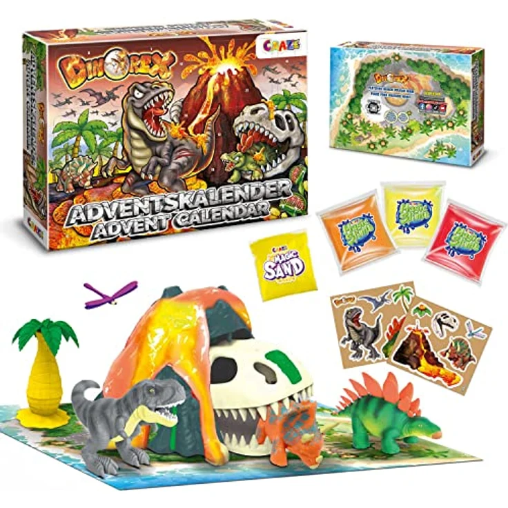 CRAZE Dinosaurier Adventskalender 2022 Kinder DINOREX - Playset Dino Spielzeug und Spielset mit Vulkan und Lava, Spielzeug Weihnachtskalender Kinder - 39908 – Bild 1