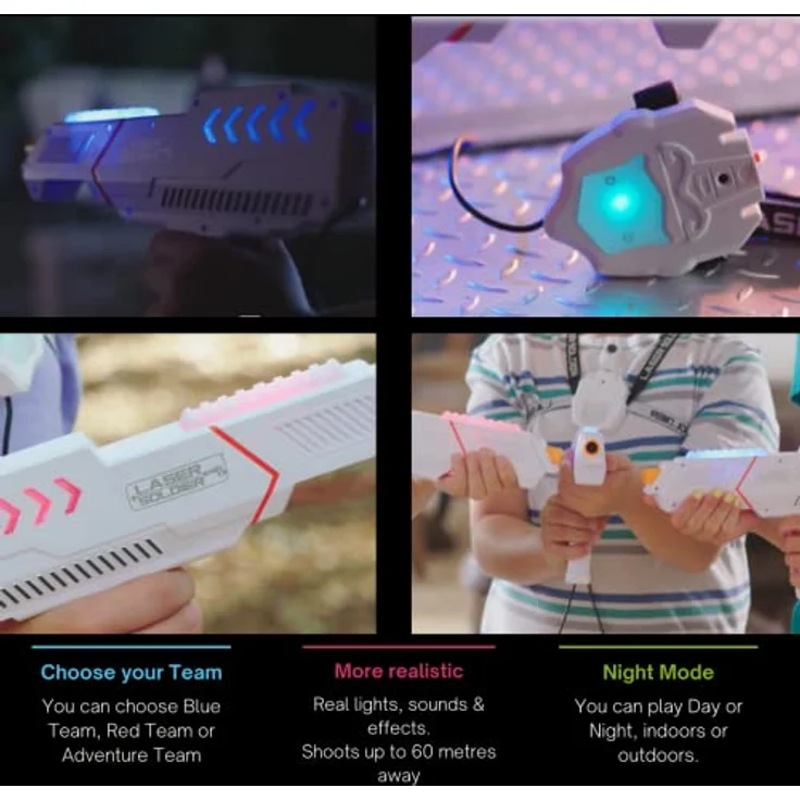 BEST DIRECT Laserpistole Laser Soldier - Lasertag & Weste (4-TLG), Infrarot, bis zu 60 Metern Reichweite, Indoor Outdoor, Rot/Blau/Abenteuer – Bild 2