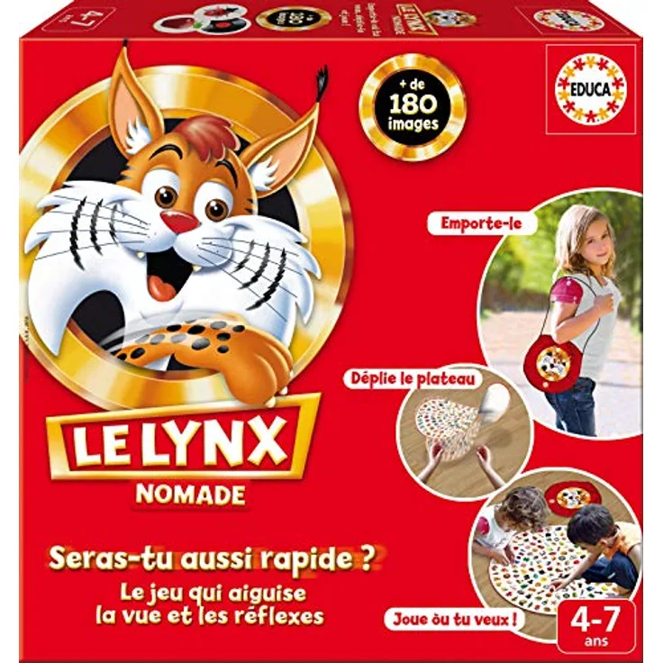 Educa Le LYNX nomade (f), tragbares Kartenspiel mit selbstmontierbarem Pop-up-Spielbrett für Kinder ab 4 Jahren