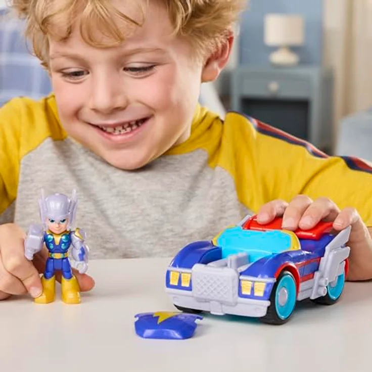 Hasbro Marvel Iron Man und Thor Donner Rennwagen Set, 3 Fahrzeuge mit posierbarem Thor und abnehmbarem 2-in-1 Zubehör – Bild 5