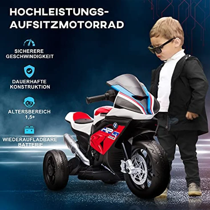 HOMCOM Kinder Elektro-Motorrad Kindermotorrad 6V Elektrofahrzeug Elektro-Dreirad Kinderfahrzeug mit 3 Musikmodi 2,5km/h Elektromotorrad für Kinder ab 18 Monaten PP Metall Rot 82,5 x 42 x 54 cm – Bild 3