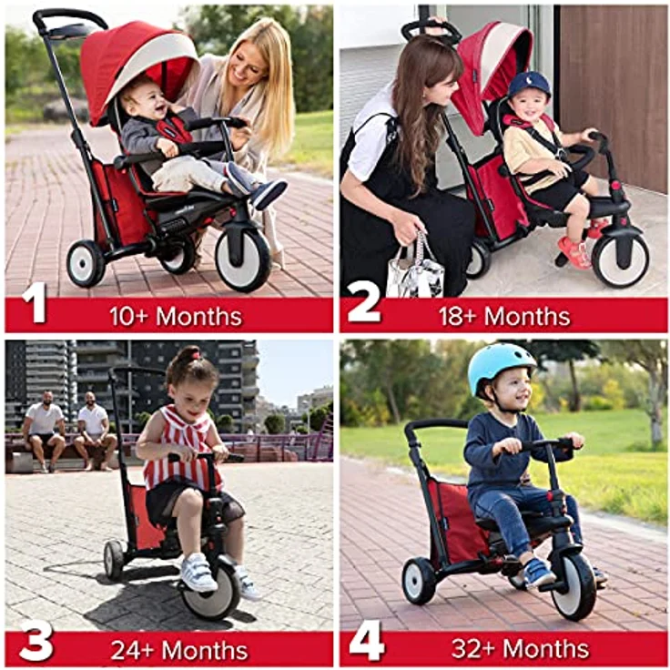 Smart Trike STR5 Dreirad faltbar Kinder mit Zertifizierung Kinderwagen für 1,2,3 Jahre – Dreirad mit Mehreren Schritten 7 in 1 (rot) – Bild 2
