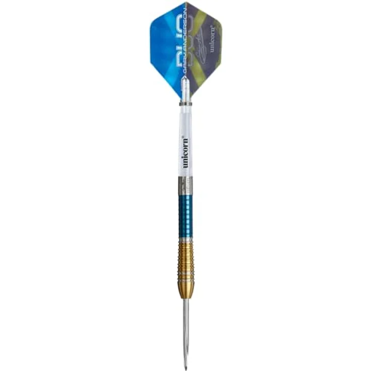 Unicorn Dartpfeile Set Duo Phase 6 | Gary 'The Flying Scotsman' Anderson | 90% Tungsten Barrels, blau & goldene Titanbeschichtungen | Ultrafly Flights | Steel Tip Volute – Bild 4