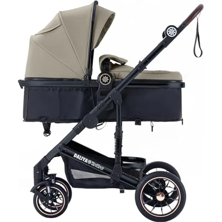 Daliya® NEOMOVE 2in1 Kombikinderwagen, Babywanne & Sportsitz, Alu-Rahmen, leicht und stabil, großen Einkaufskorb, Schwarz/Beige
