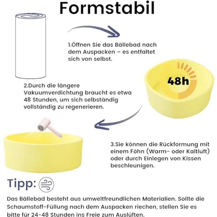 Zedachica Baby Bällebad 80cm x 30cm, Rundes Schaumbällebad für Kinder ab 1 Jahr, Indoor Spielbereich in Gelb, ohne Bälle – Bild 4