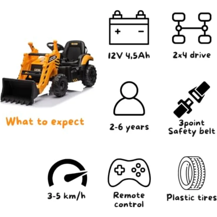 Vrooomy JCB Kipper für Kinder 12V, Gelb, mit Fernbedienung, Soft-Start-Funktion, 2 Motoren, Traglast 30 kg, Höchstgeschwindigkeit 5 km/h – Bild 7
