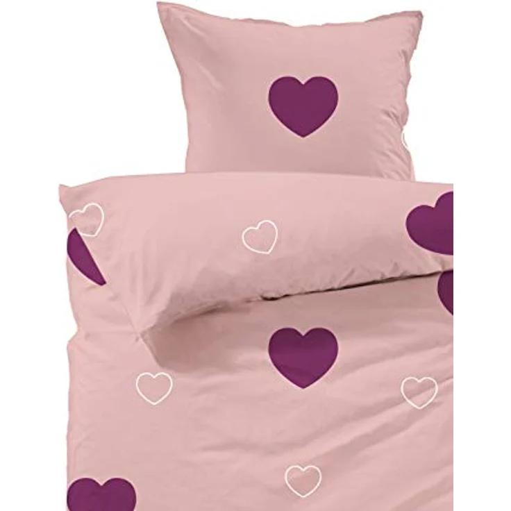 Lavea Bettwäsche Set - Emilia 135 x 200cm + 80 x 80cm. Design: Herzen - Farbe: Rosa-Bordeaux 100% Baumwolle. Hochwertig mit Reißverschluss. GOTS/Bio Zertifiziert. – Bild 2