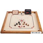Uber Games Kompaktes Carrom Board Set 4 kg - Carrom Board 68x68 - Top ECO-Hartholz Qualität - Offizielle Scheiben Striker - Mangoholz Spielfläche