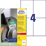 AVERY Zweckform B3483-50 Strapazierfähige Folienetiketten (200 Aufkleber, 105x148mm auf A4, extrem stark selbstklebend, für schwierige Oberflächen, bedruckbare Outdoor Klebefolie) 50 Blatt, weiß