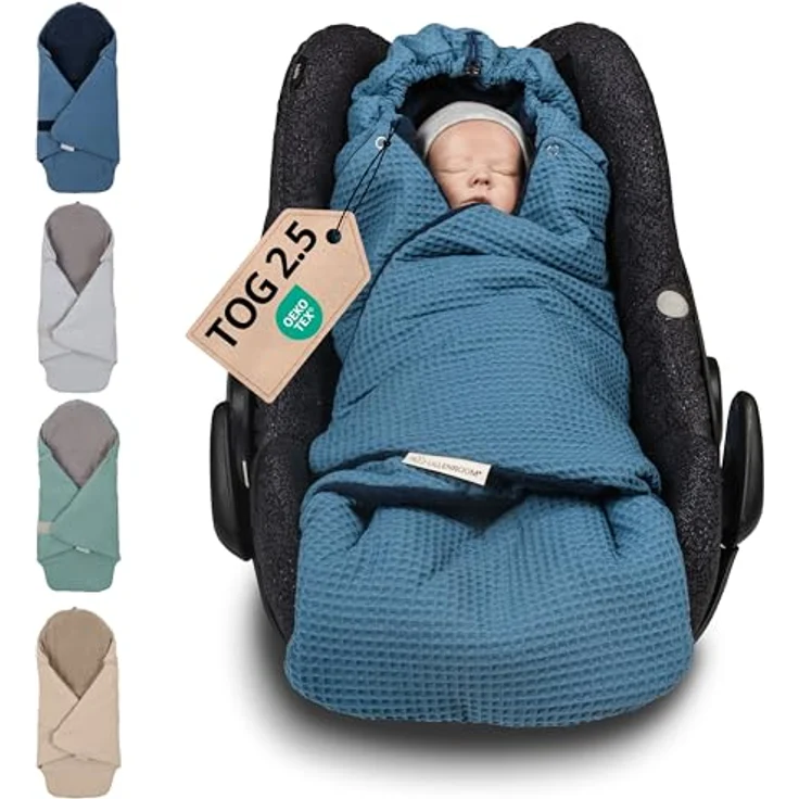 ULLENBOOM ® Einschlagdecke Babyschale, Für Winter geeignet, Blau (Made in EU) - Babydecke für Autositz (z. B. Maxi Cosi ®) oder Kinderwagen, ideale Decke für Babys – Bild 2