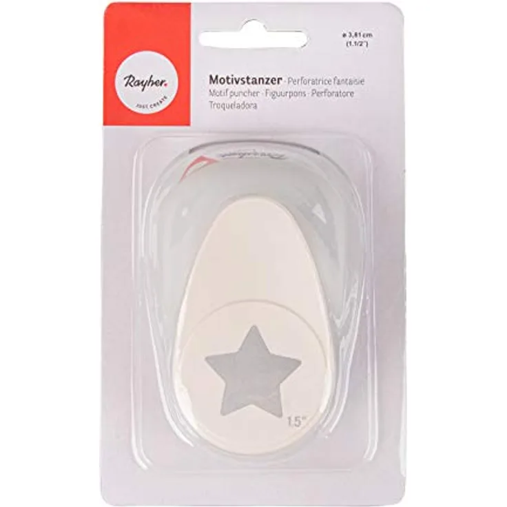 Rayher Hobby 89794000 Motivstanzer Stern, ø 3,81 cm- 1,5 Zoll, geeignet für Papier/Karton bis zu 220g/m², mit Auffangbehälter - transparente Sicherheitsabdeckung - einfache Handhabung
