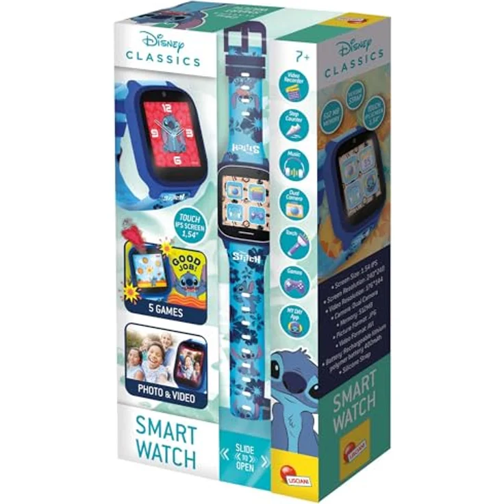 Lisciani - STITCH SMARTWATCH - Connected Watch Für Kinder Ab 7 Jahren - Auswechselbare Stitch-Hintergründe - 5 interaktive Spiele - Touchscreen - Kamera-, Wecker-, Timer- & Lampenfunktionen - Dual-Kamera - 512 MB Speicher - USB Typ C-Kabel – Bild 2