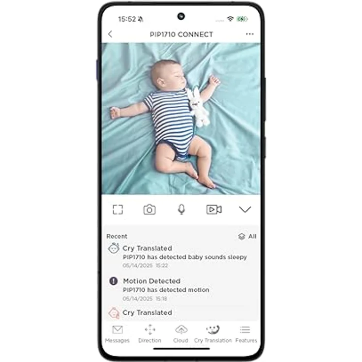 Motorola Nursery PIP1710 Connect, WLAN-Babyphone mit motorisierter HD-Kamera, 12,7 cm (5 Zoll) Touchscreen, Weinerkennung, Nachtsicht und 2-Wege-Kommunikation – Bild 5