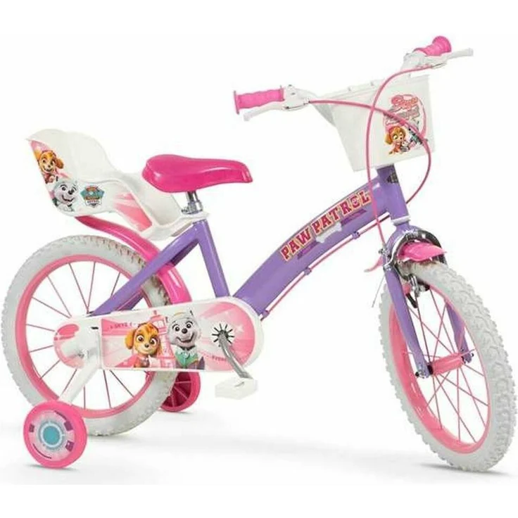 Toimsa Paw Patrol Kindervelo, 16 Zoll Kinderfahrrad in lila mit Korb, Stützrädern und robustem Kettenschutz – Bild 1