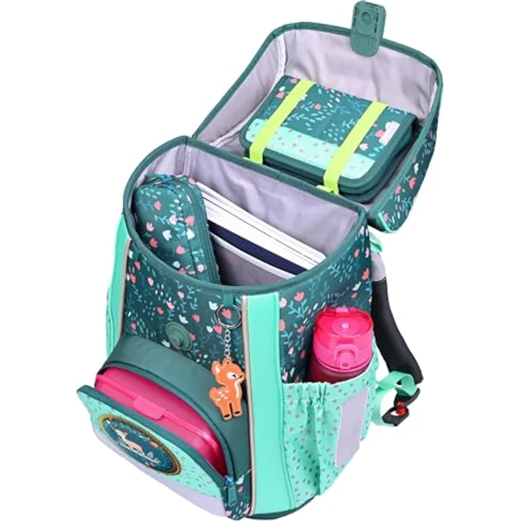 McNeill Schulranzen-Set BRAVO 9tlg. (DEARY), ergonomisch, ca. 21 L Volumen, inkl. gefülltem Etui und Sportbeutel, Blumen-Design – Bild 4