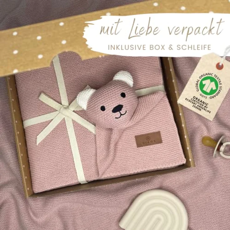 DIKOS® Original Babydecke SCHMUSE-BÄR Altrosa | 100% Bio-Baumwolle Neugeborenen Decke | Sommer Kuscheldecke Mädchen/Junge | Schmusedecke Kinderwagen | Baby Erstausstattung | Geschenk zur Geburt – Bild 3