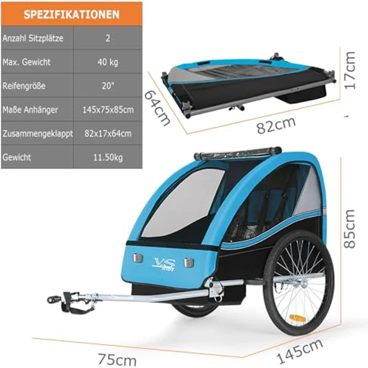 TIGGO Fahrradkinderanhänger Tiggo VS Kinderanhänger - Maximaler Komfort, UV-Schutz, 5-Punkt-Sicherheitsgurtsystem, für 1 oder 2 Kinder – Bild 5