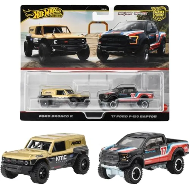 Mattel Ford Bronco R + Ford F-150 Raptor 2017, Modellfahrzeuge im Maßstab 1:64 aus Druckguss, ab 3 Jahren