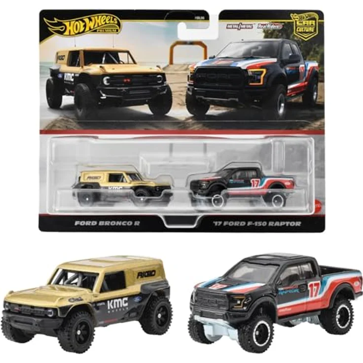 Mattel Ford Bronco R + Ford F-150 Raptor 2017, Modellfahrzeuge im Maßstab 1:64 aus Druckguss, ab 3 Jahren – Bild 1