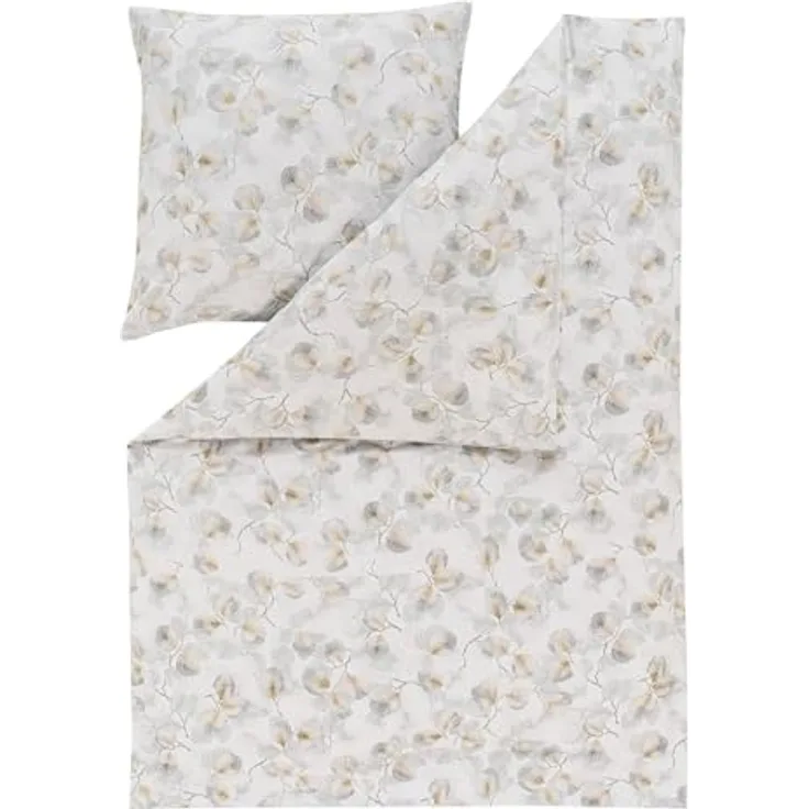 ESTELLA Feinflanell Bettwäsche Molveno Silber, 100% Baumwolle, warm und superweich, 1 Bettbezug 155 x 220 cm + 1 Kissenbezug 80 x 80 cm