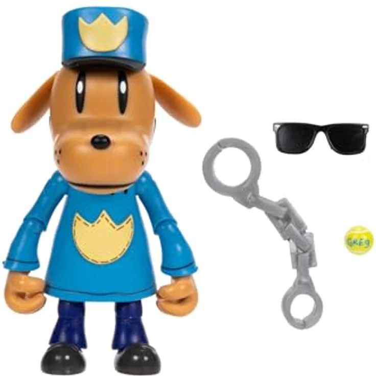 Dog Man 13 cm Dog Man Figur mit 16 Artikulationspunkten und Zubehör, inkl. Brille, Tennisball und Handschellen – Bild 1