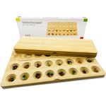 GICO Steinchenspiel Hus Bao Mancala groß aus Holz mit Edelsteinen - Strategiespiel für Jung und Alt, hochwertige Klappkassette, 64 Edelsteine - 7953