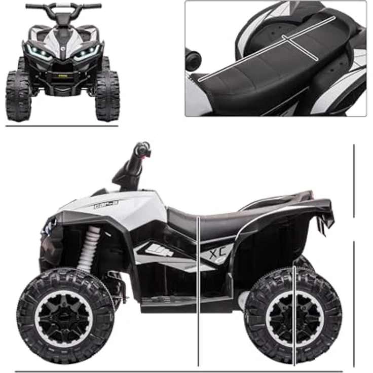 HOMCOM Elektro-Kinderquad Elektro-Quad, Kindermotorrad mit MP3-Musikplayer, Scheinwerfer, Belastbarkeit 25 kg, (1-tlg), für Kinder 3-5 Jahre, 1,5-3 km,h, Weiß und Schwarz – Bild 5