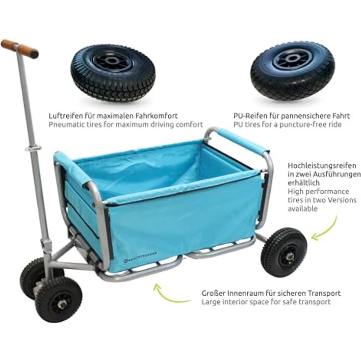 Beachtrekker Life Faltbarer Bollerwagen + Feststellbremse, klappbarer Handwagen (Luftreifen, Himmelblau) - Preisvergleich – Bild 4