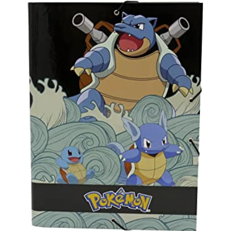 CYPBRANDS Pokémon Klappenmappe Squirtle, Schwarz, 3 Klappen, aus 2 mm dickem Karton, Gummibandverschluss, 35,5 x 25 cm – Bild 2