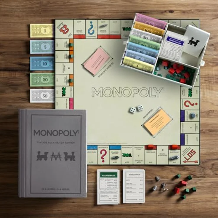 Gomazing Monopoly Vintage Buch Design Edition, Brettspiel mit Holz- und Metallfiguren, 2-6 Spieler, ab 8 Jahren, Premium Edition im Bücherregal Look – Bild 2