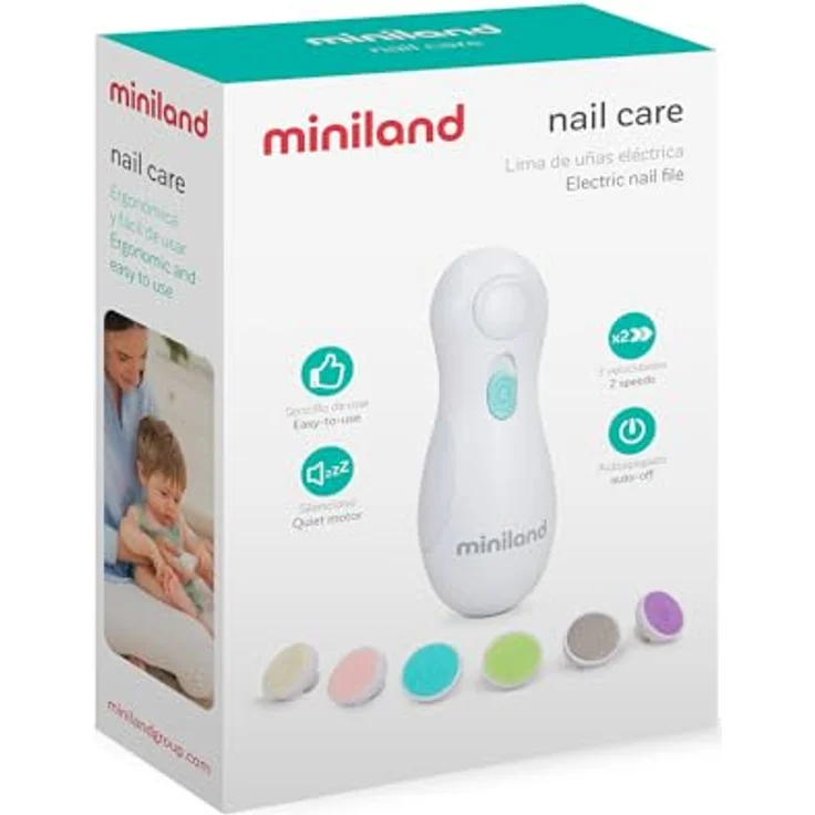 Miniland Baby-Nagelfeile, Elektrische Nagelfeile für Babys mit 6 austauschbaren Köpfen und Sicherheitsabschaltung – Bild 5