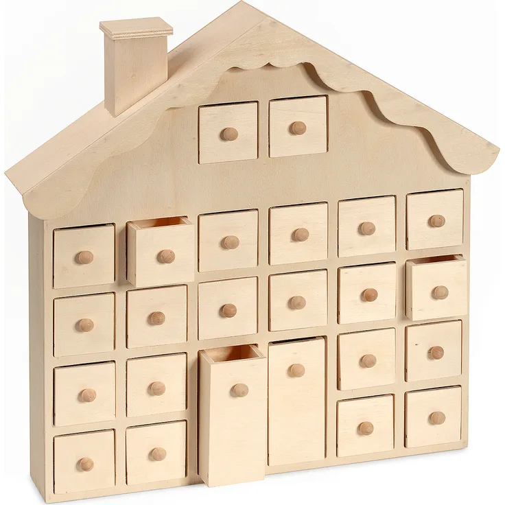 VBS Adventskalender "Weihnachtshaus" Rohholz, ca. 37x33x6cm, zum Selbstbasteln, unbehandelt