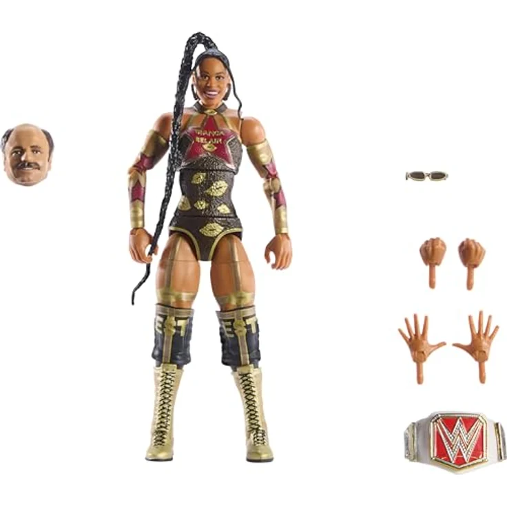 WWE Mattel Elite Collection, Bianca Belair Actionfigur & Zubehör, Premium Live Event Set mit Howard Finkel Build-A-Figure Parts, detailgetreu und deluxe-artikuliert – Bild 1