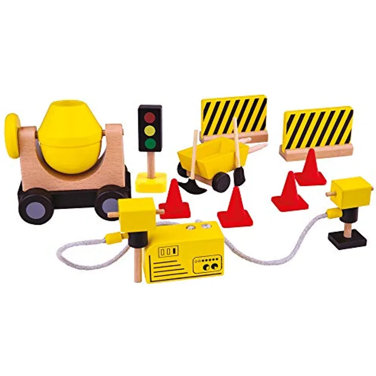 Tidlo Playset BAU, Baustellen-Set aus Holz, inklusive Betonmischer und robustem Design