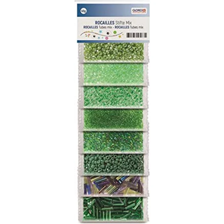 Glorex Bastelperlen Glorex Rocailles/Stifte grüntüne mix, 8 Farben in 40 Gramm – Bild 2