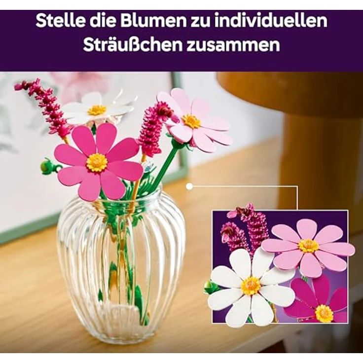 LEGO Botanicals Kosmeen 11514, Künstlicher Blumenstrauß mit 3 Kosmeen in weiß, rosa und violett & 2 Lampenputzergras Stielen, DIY Kunstblumen Deko für Kinderzimmer, ab 9 Jahren, Geburtstagsgeschenk für Mädchen & Erwachsene – Bild 4