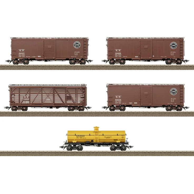 TRIX T24915 Güterwagen DC H0 US-Güterwagen-Set, 5-teilig, Southern Pacific, Betriebszustand um 1948, mit beweglichen Schiebetüren