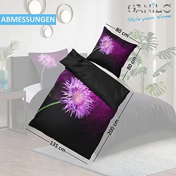 Sanilo® Bettwäsche 135x200 cm, 100% Baumwolle, 4-teilig, Oeko-TEX zertifiziert, Wendebettwäsche, Purple Dust – Bild 5