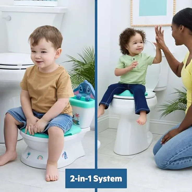 Bright Starts Disney Baby Stitch My Size Töpfchen, 2-in-1 Kinder-Töpfchen mit Spülgeräusch, abnehmbarem Sitz und 12 Aufklebern, geeignet ab 18 Monaten – Bild 3