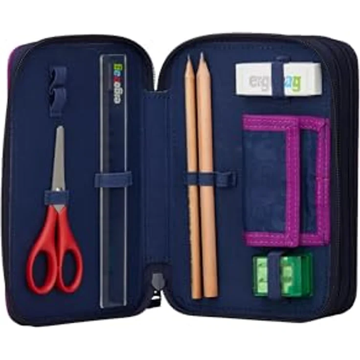 ergobag Maxi Mäppchen Set 40-Teilig, Lyra Bunt- und Filzstifte, Kleingeld Fach, Lineal, Schere Bärlaxy - Lila, Federmäppchen mit umfassender Ausstattung – Bild 5