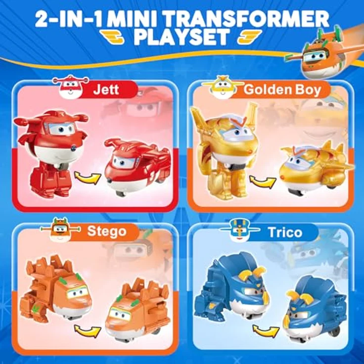 Super Wings Transforming Kinderspielzeug 14 Pack, 2-Zoll-Flugzeug-Spielzeug mit 4 Robotern und 4 Dinosauriern, Pokeable Surprise-Geschenkbox für Jungen und Mädchen ab 3 Jahren – Bild 3