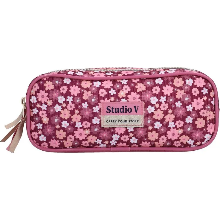 Studio V Federmäppchen Wildflower, Kinder Stifteetui mit Blumenmuster, 2 Fächer, 22 × 9 × 8 cm, Mehrfarbig