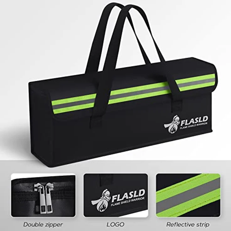 FLASLD E-Bike Akku Tasche, Feuerfest und Explosionsgeschützt, Lipo Safe Bag für Lagerung, Ladung und Transport, Extra Groß 49 x 11 x 18 cm – Bild 5