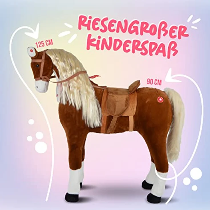 Pink Papaya Giant XXL Kinder Spielpferd zum Reiten ELSA 125 cm | Plüschpferd | Fast lebensgroßes Pferd zum Reiten für Kinder | Stehpferd bis 100kg belastbar mit Sounds - Preisvergleich – Bild 4