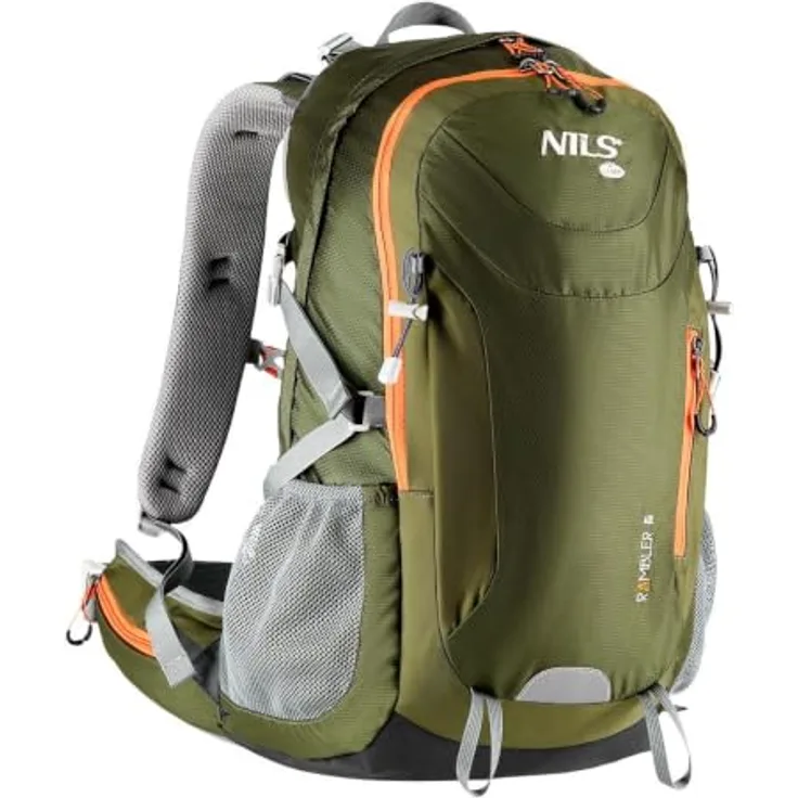 NILS CAMP RAMBLER 40L Wanderrucksack, grüner Outdoorrucksack mit Rain Cover, Air Flow System und Sicherheitspfeife