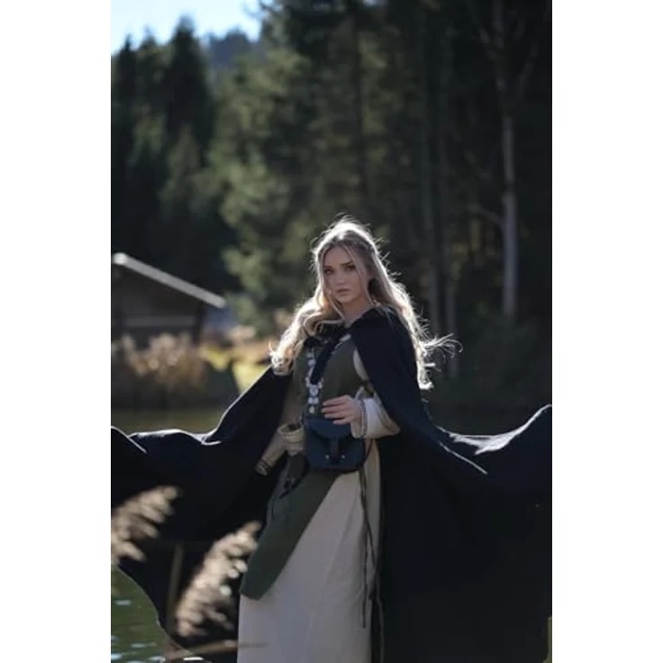 Leonardo Carbone Unisex Klassischer Mittelalter Umhang Elinor - Wasserabweisend, 131 cm lang, Schwarz – Bild 3