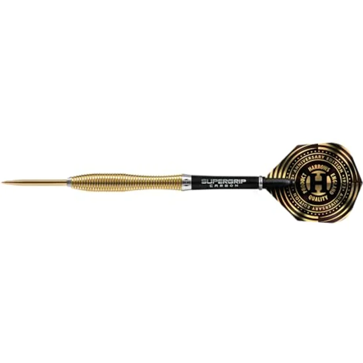 Harrows V-Wing 90% Tungsten Steel Tip Darts Set, 21g mit gebogenem 'V-Wing' Barrel, Midi Supergrip Carbon Schäfte & Anniversary 100 Mikron Flights – Bild 3